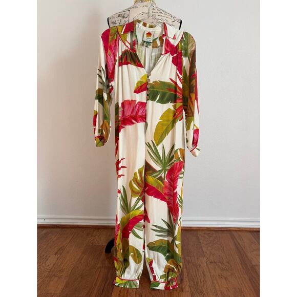 B39 Farm Rio Spring Forest Jumpsuit Womens XS Boho Tropical Vacation Resort - Picture 2 of 7